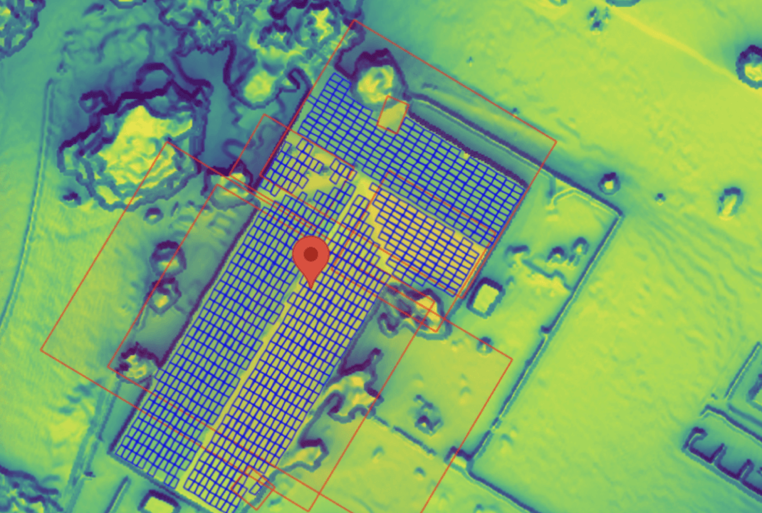 Infrared thermal roof analysis showing solar panel placement, heat distribution, and segment boundaries